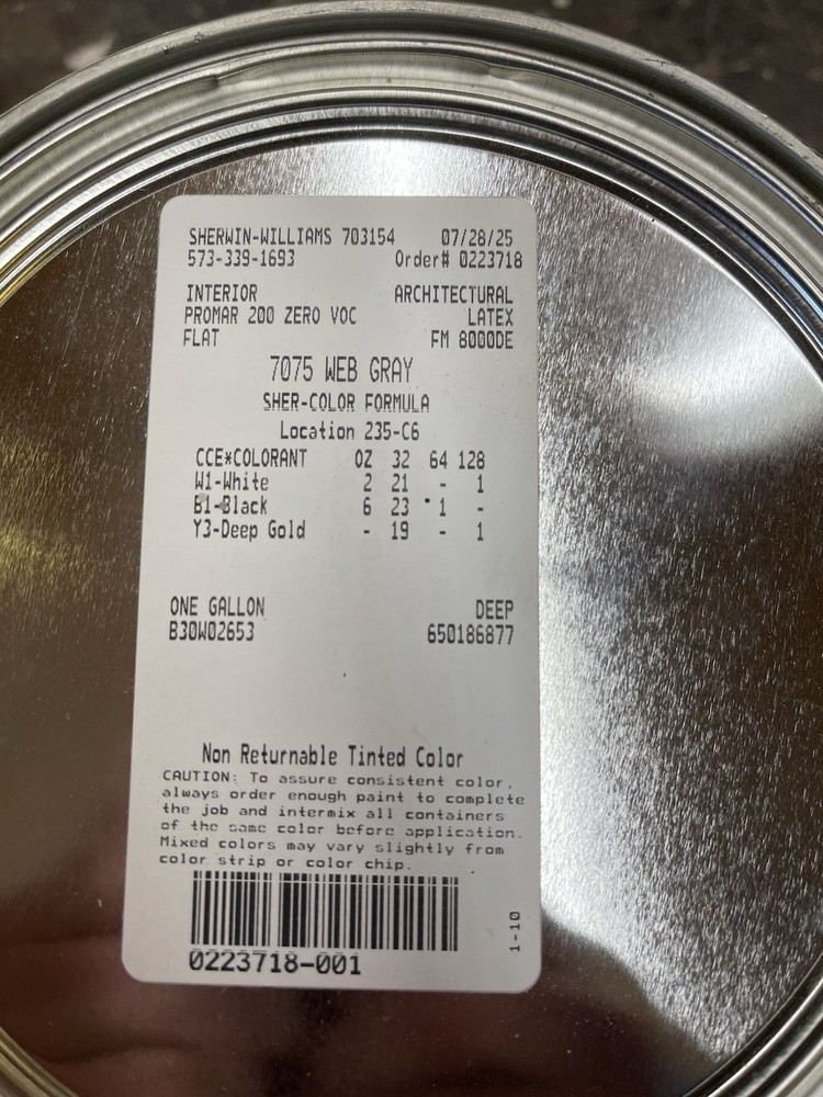 1 Gal. Sherwin Williams ProMar 200 Interior Paint /7075 Web Gray/ Flat