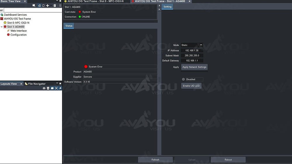 Sencore openGear AG4400 Receiver Decoder SD/HD 4:2:0 H.264 MPEG-2 SCTE IP Audio