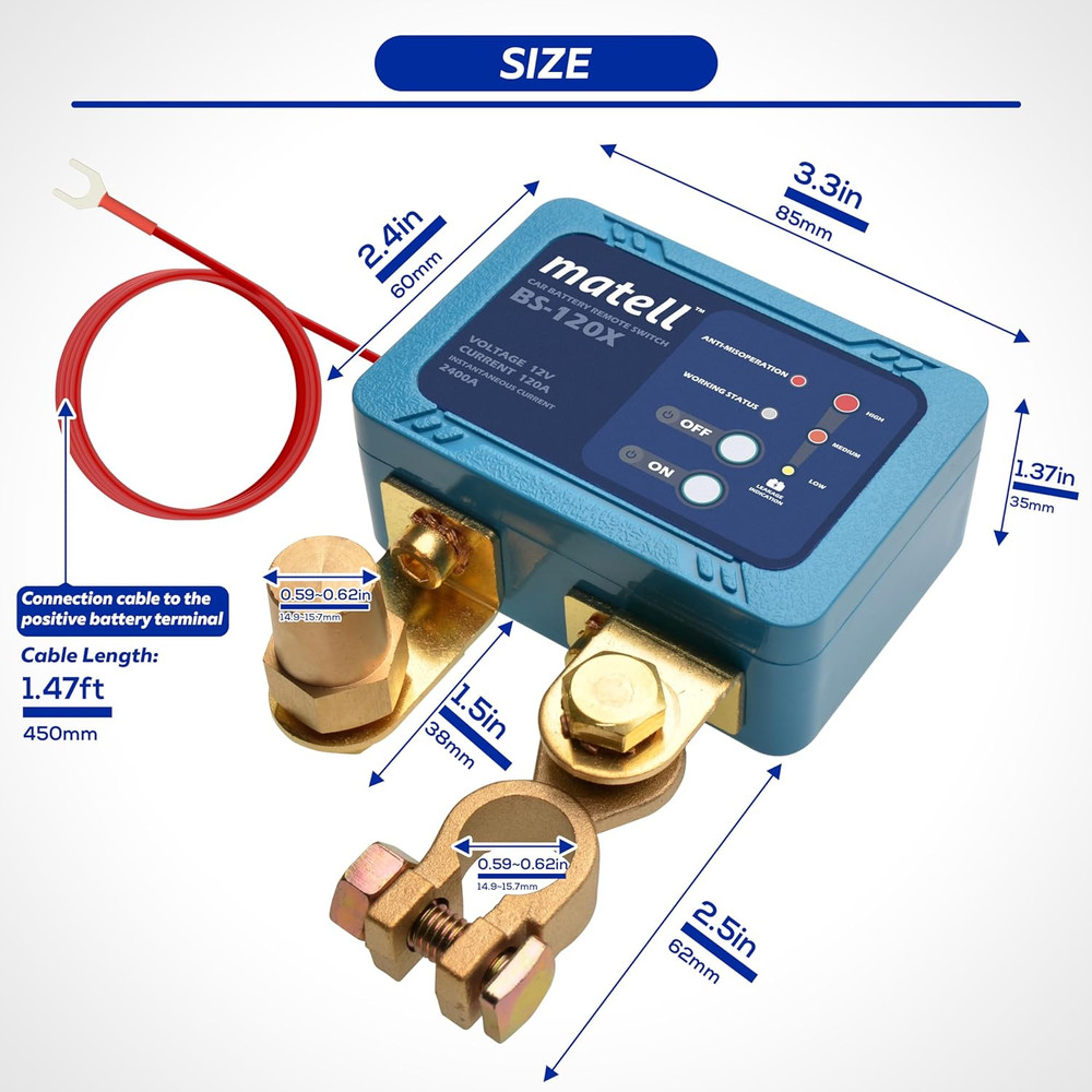 DC 12V Remote Battery Disconnect Switch Smart Voltage Control Battery Kill Switc