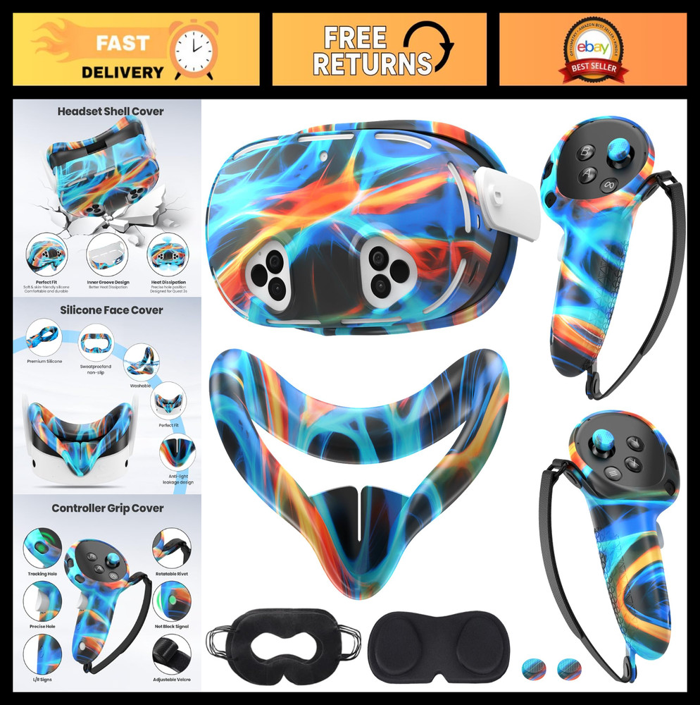 "Silicone Face Cover & VR Shell for Meta Quest 3, Touch Controller Grips & Lens