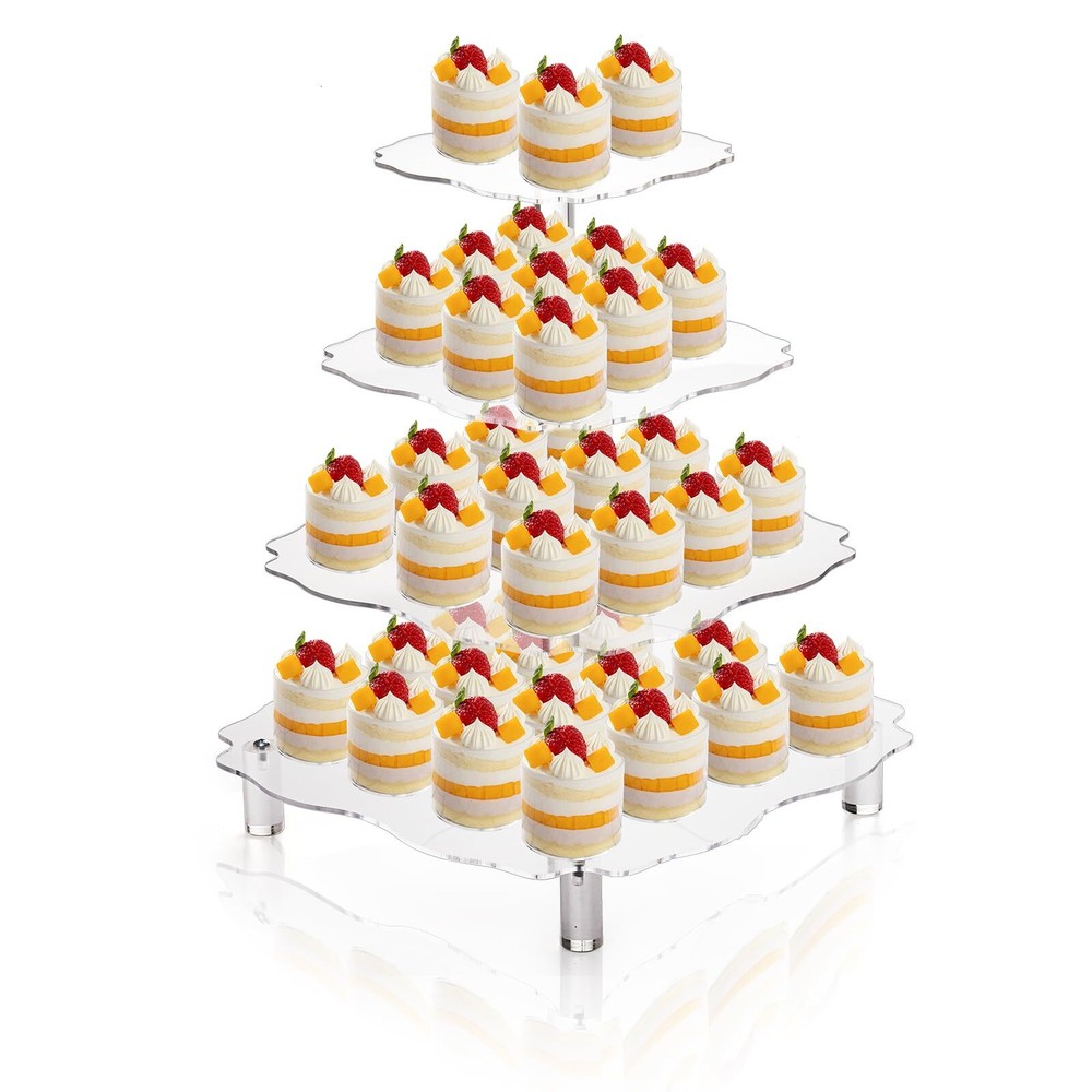 4 Tier Acrylic Cupcake Stand, Square Cupcake Display Holder, Clear Dessert Pa...