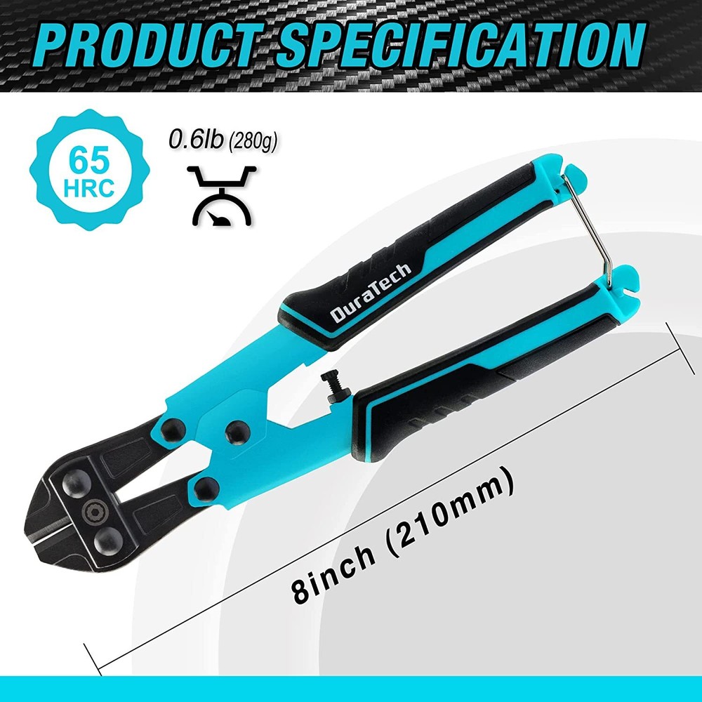 DURATECH 8-inch Mini Bolt Cutter Bi-Material Ergonomic Handle Grip Security Lock