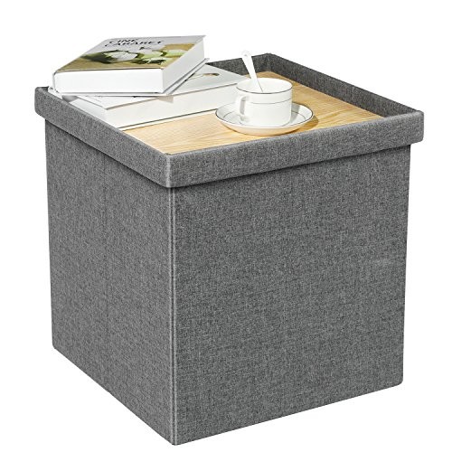 Storage Ottoman with Tray, Small Ottomans Cube Folding Coffee Grey-square