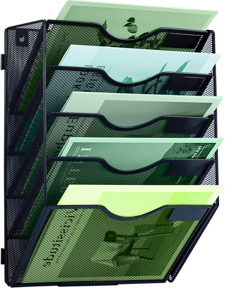 5 Tier Mesh Hanging File Organizer Vertical Wall File Organizer Wall File Hol...