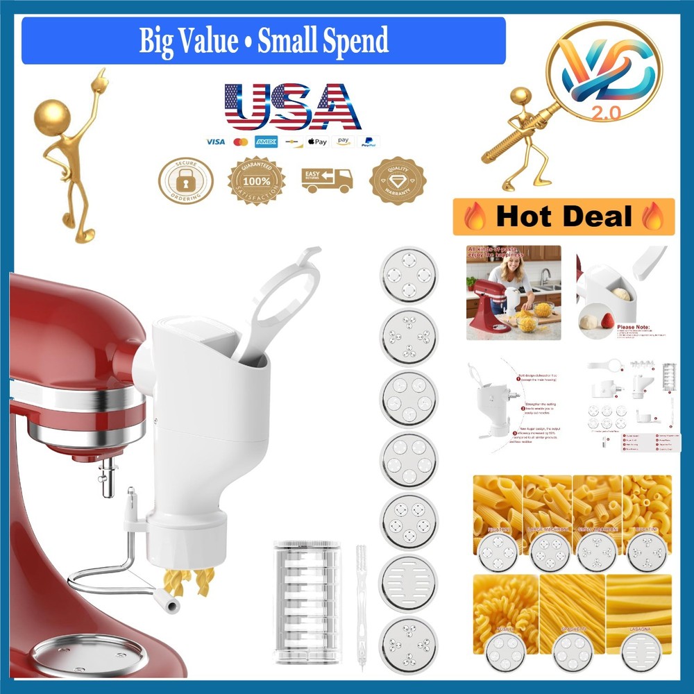 Kitchenaid Pasta Press Attachment with 7 Discs Gourmet Pasta Maker