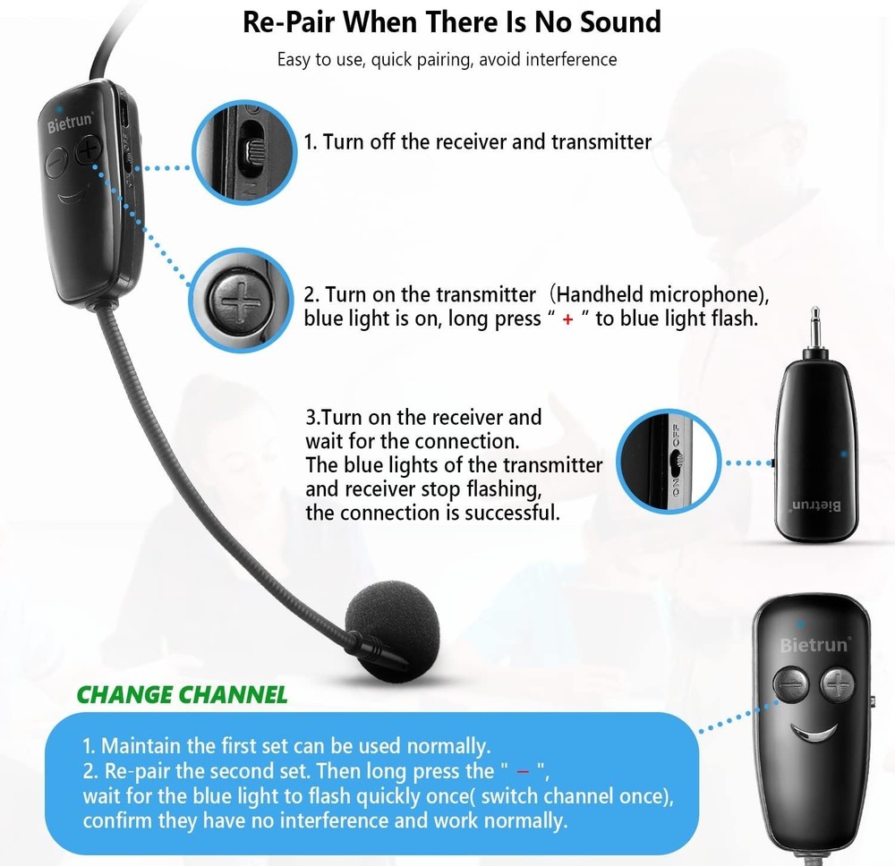 UHF Wireless Microphone Headset System - 160ft Range for Clear Audio Performance