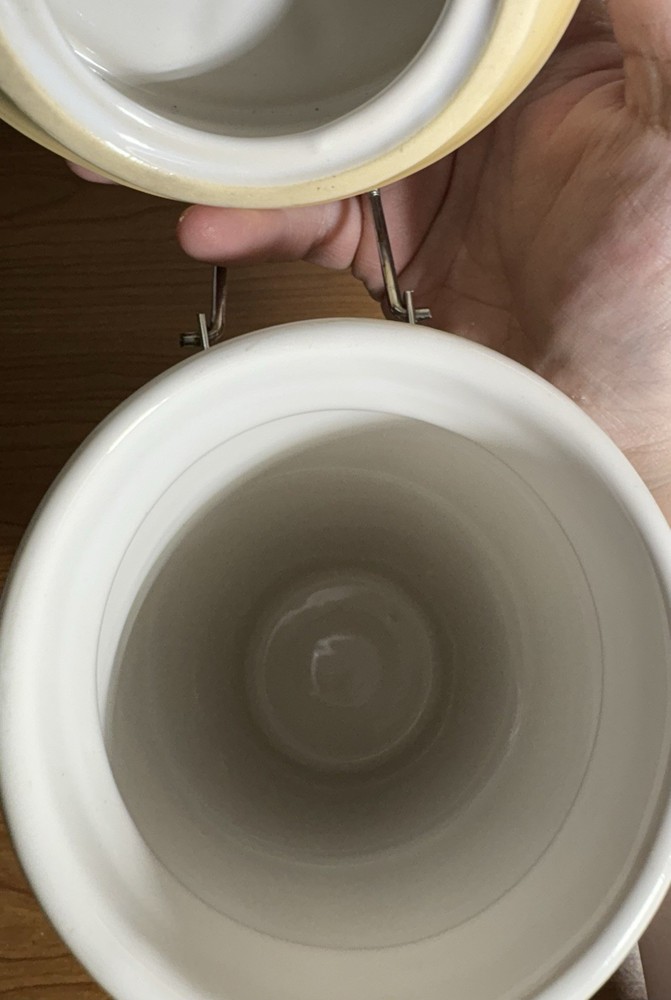 White Ceramic and Silver Latched Storage Canister 12” Nice