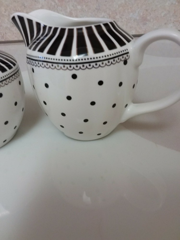 Graces Teaware Black and White Polka Dot Sugar & Creamer Set