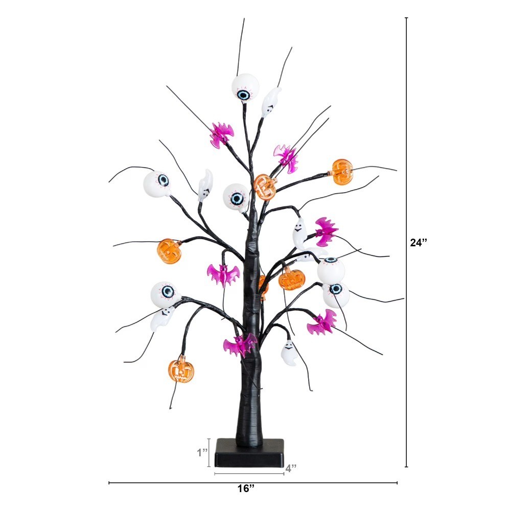 Pre-Lit Artificial Halloween Tree with LED Eyeballs and Ghost Decorations - 2