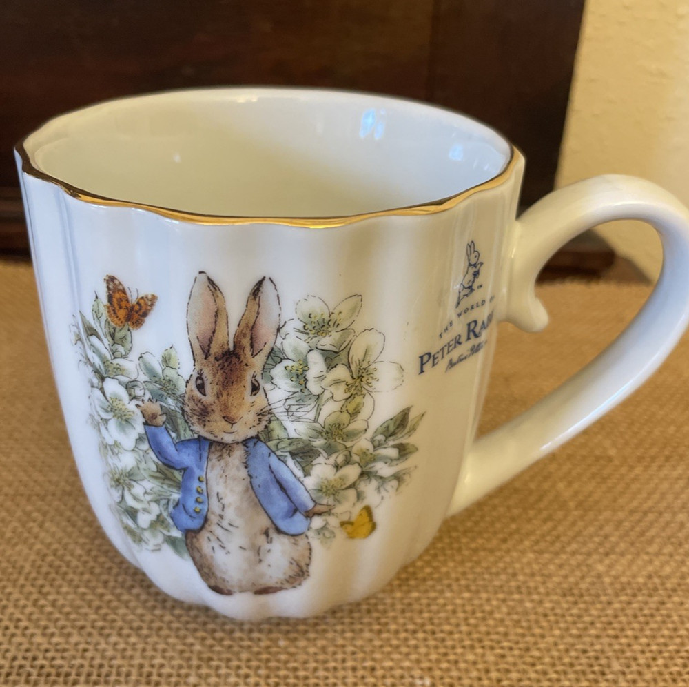 Peter Rabbit China Cup By Beatrix Potter Mint  Gold Rim