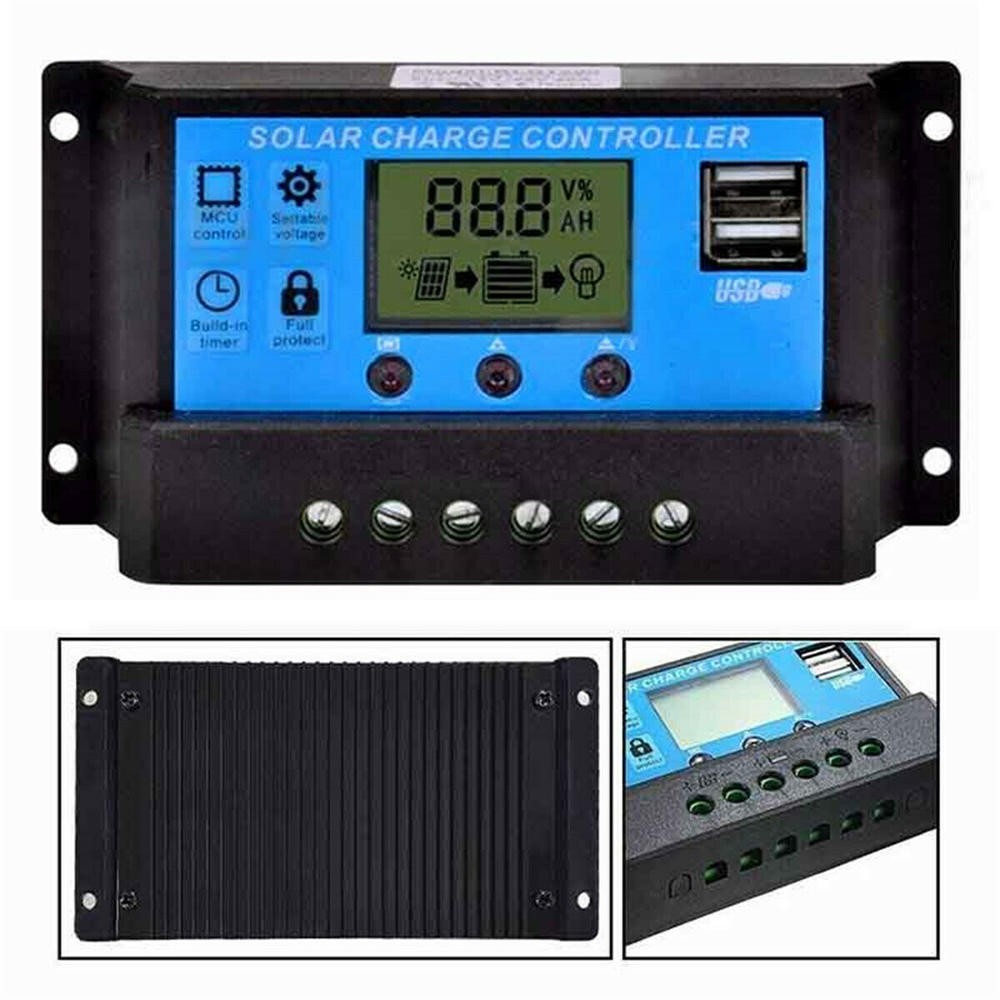 20A LCD Solar Panel Battery Regulator Charge Controller Dual USB Port 12V/24V