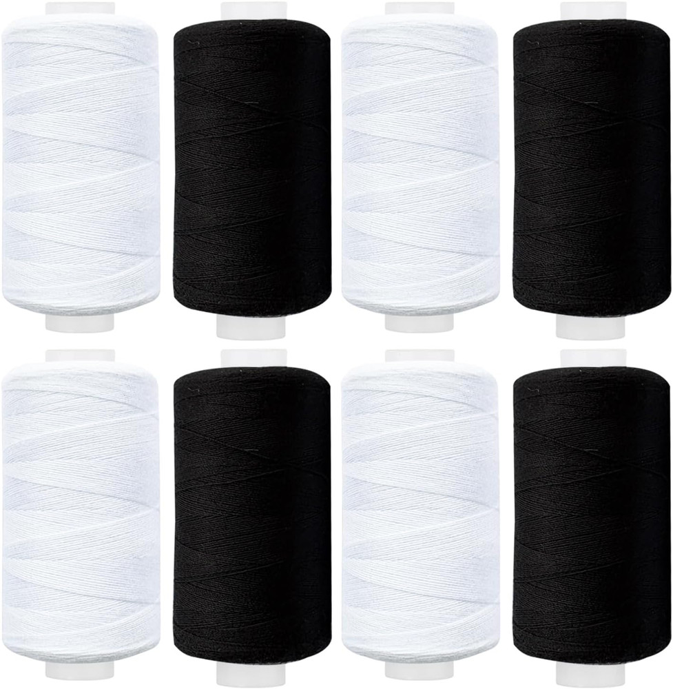 8 Spool Total 4000 Yards Sewing Thread (White and Black)