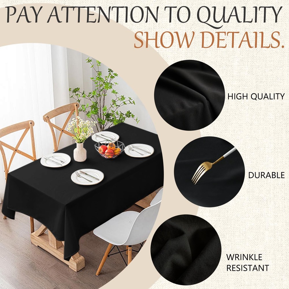 Rectangular Black Table Cloth - 6 Pack Washable Polyester Cover for Dining