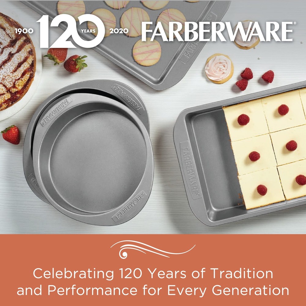 Farberware Nonstick Bakeware Cookie Pan and Cake Pan Set, 4-Piece, Gray