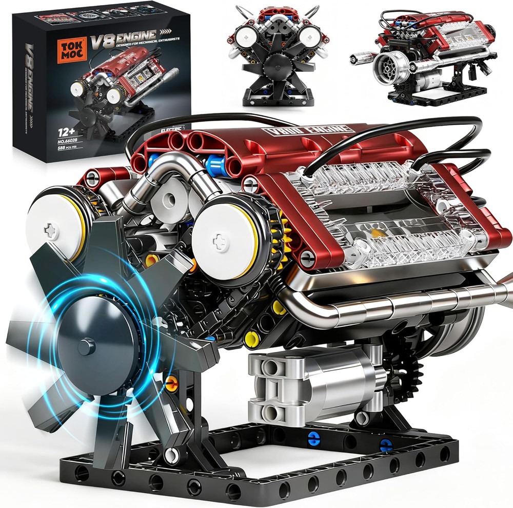 V8 Engine Building Blocks Sets, V8 Engine Model Kit, Runnable Model Engine Build