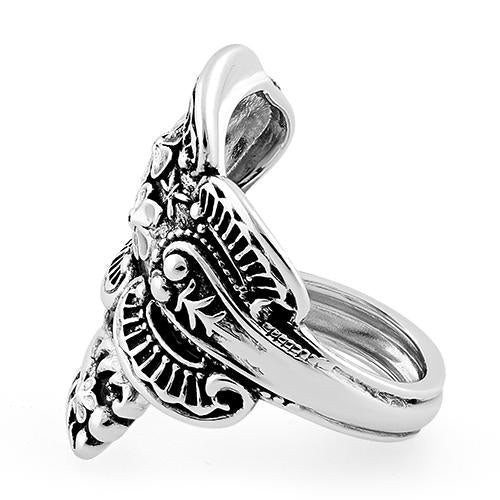 925 Sterling Silver Flowers Spoon Ring