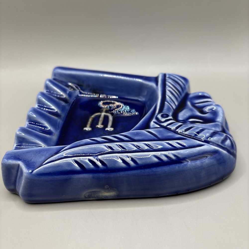 Native American Profile Ashtray Trident Logo Ceramic