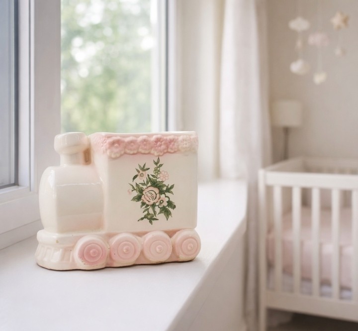 Vintage Ceramic Baby Nursery Train Flower Planter