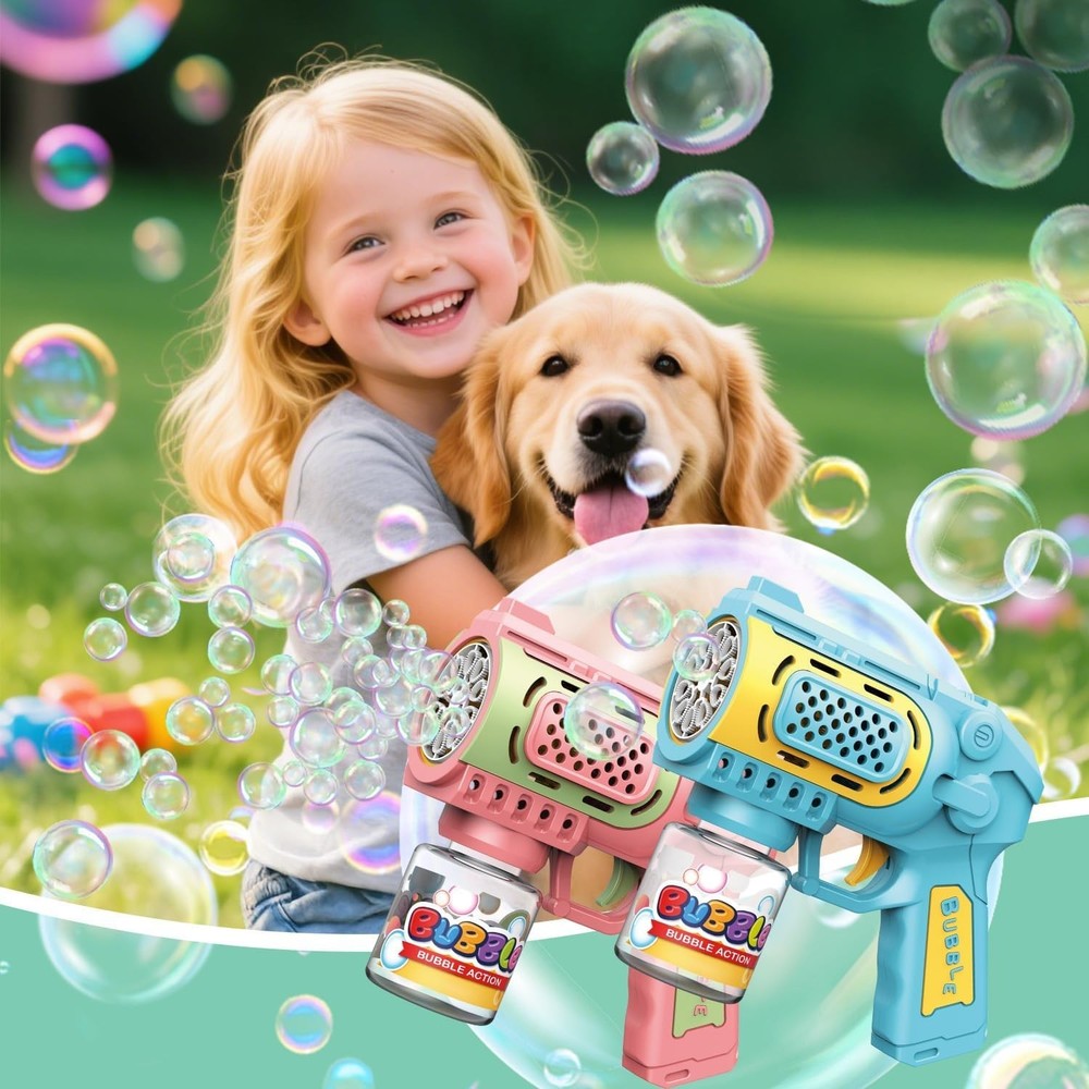 Bubble Gun Machine for Kids 4-8: 2-Pack Automatic Guns with 2 Bottles...