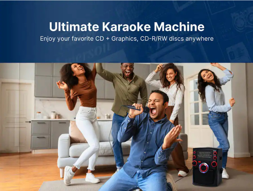 Emerson Portable Bluetooth Karaoke System w 7" LCD Display and Carrying Handle