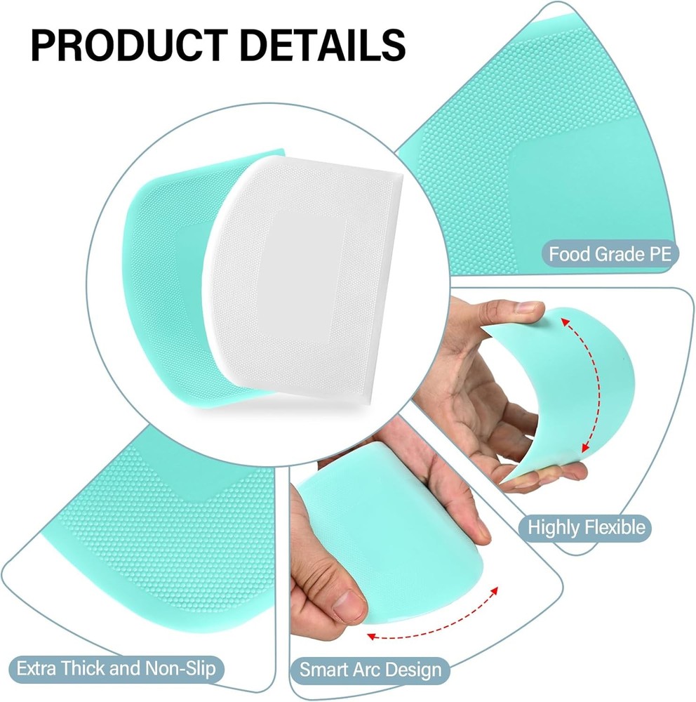 Bench Scraper, Premium Stainless Steel Dough Scraper with 2 PCS Flexible Bowl Sc