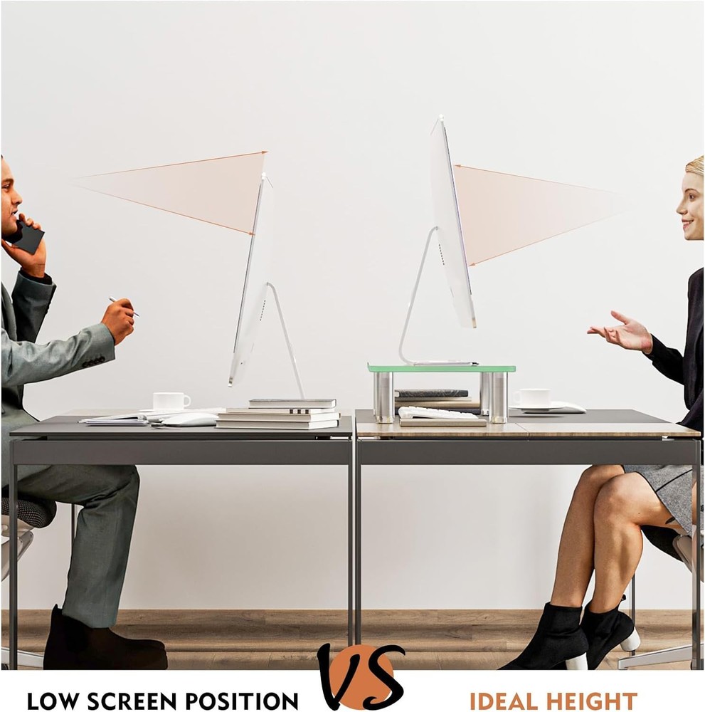 Clear Computer Monitor Stand Riser W/ Height Adjustable Multi Media Desktop