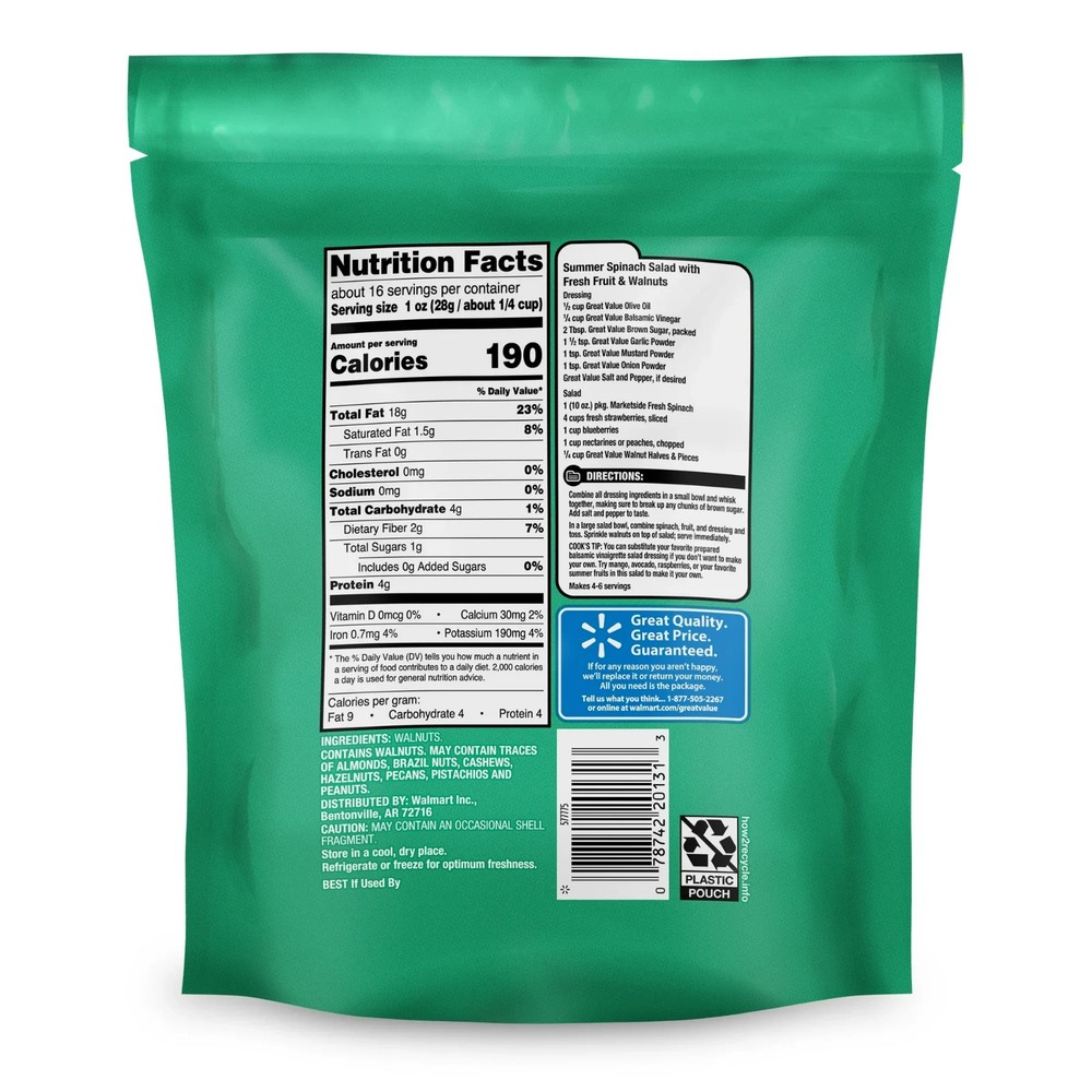 Great Value Walnuts Halves & Pieces, 16 Oz