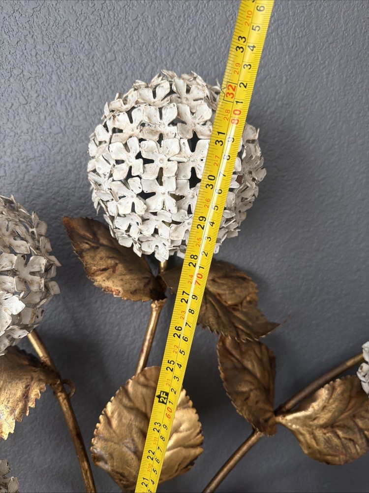 1950s Hydrangea Wall Light gilded brass with white enamel hydrangeas