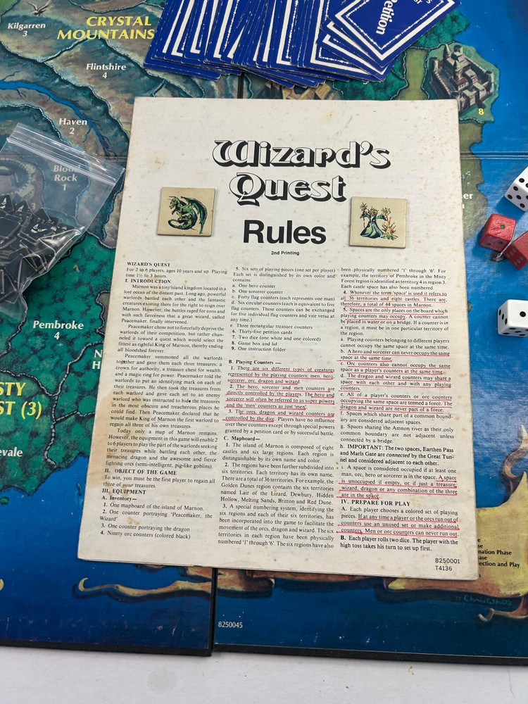 Avalon Hill Wizard's Quest Game 1979-Incomplete (No Box, Missing 4 Orcs)
