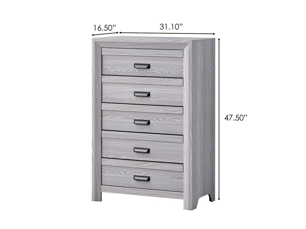 3Pc Rustic Gray Finish Queen Upholstered Panel Bed Chest Nightstand Bedroom Set