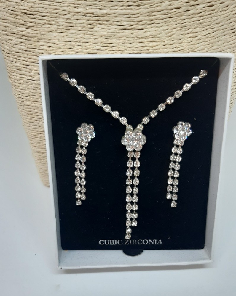 Silver Crystal Necklace earring set blingy special event