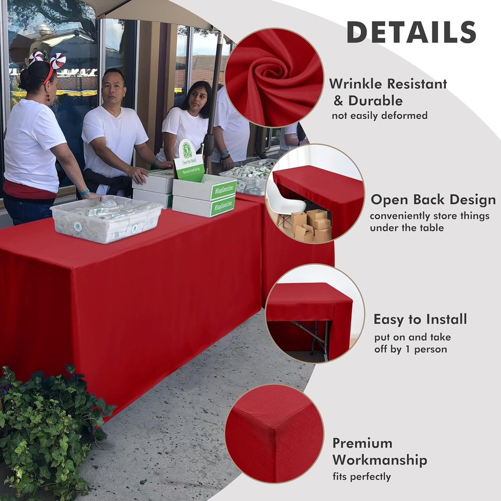 Nasitos 2 Pack Red Fitted Tablecloth Rectangular for 6 Foot 2PACK 6FT,