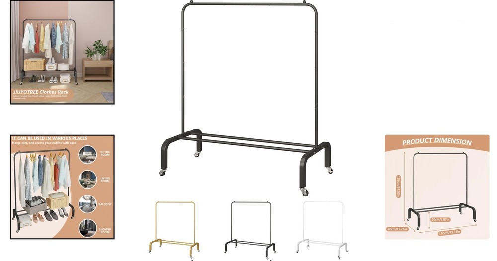 Versatile Black 61” Rolling Clothes Rack with Lockable Wheels and Shelf