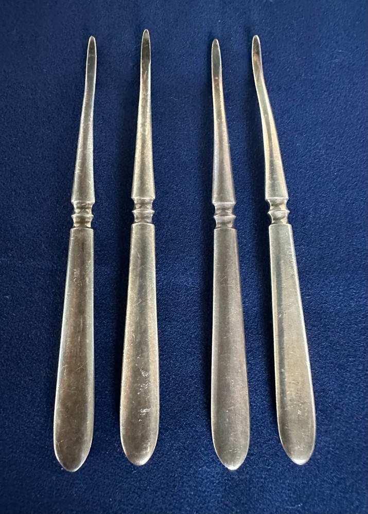 antique 19th century 1800's solid silver-plated nut nutcracker & nut picks