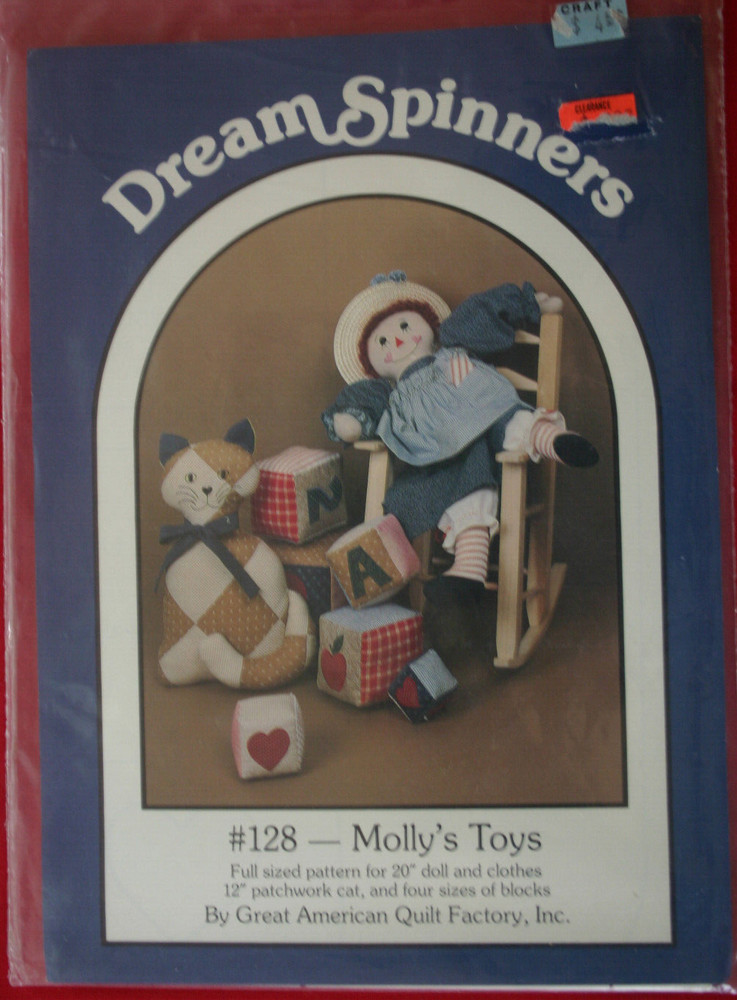 Dream Spinners #128 Molly's Toys has Doll Cat and 4 Blocks Pattern 1996