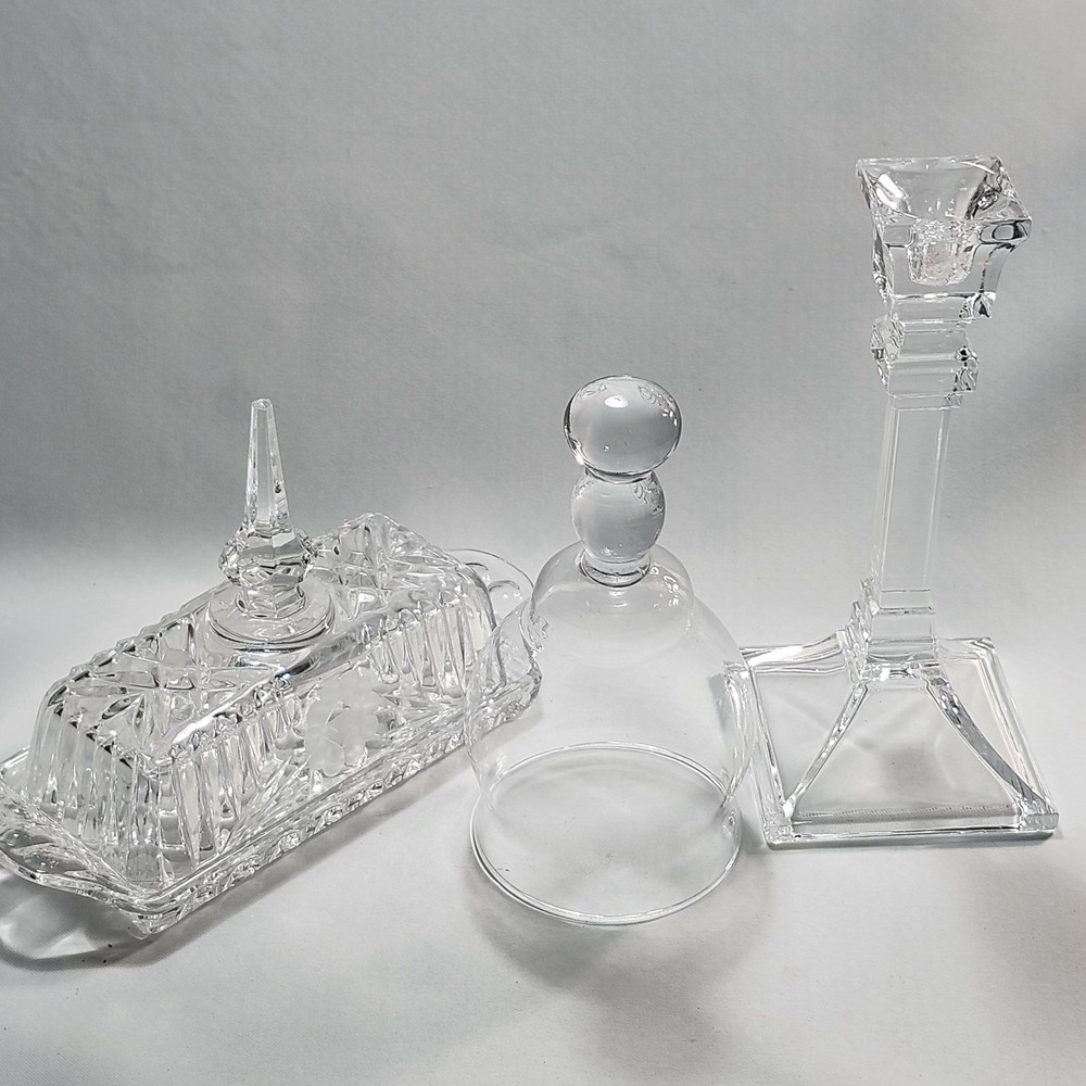 VTG CRYSTAL RECTANGULAR BUTTER DISH SPIRE DESIGN HANDLE 8” & More