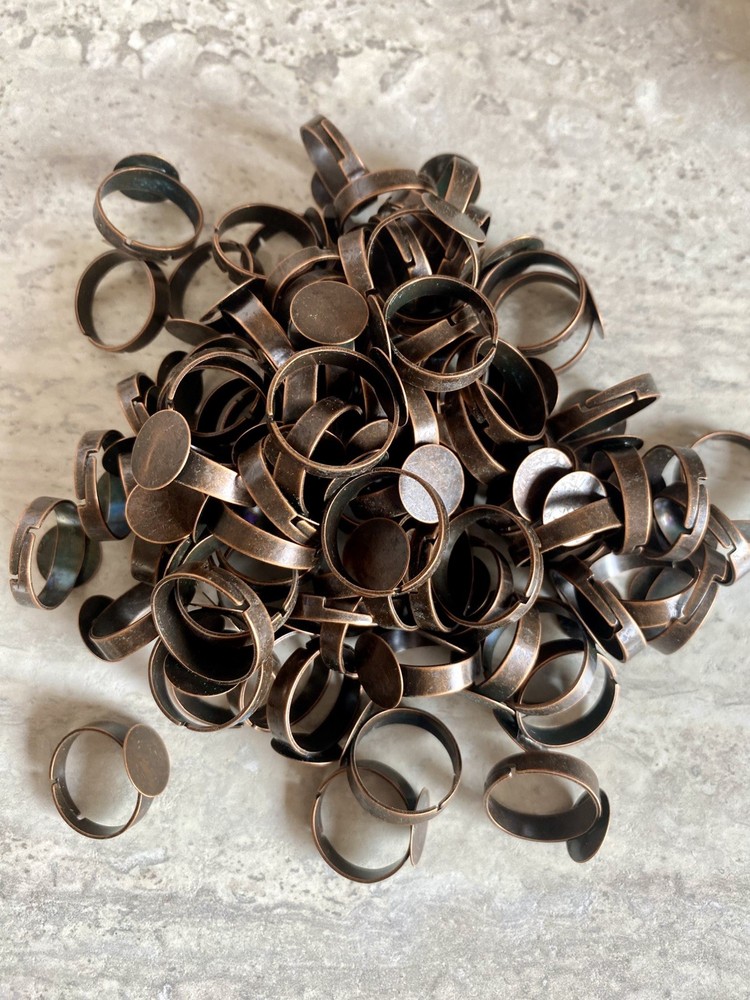 100 Antique COPPER Adjustable RING BLANKS 10mm pad ~ Ships from USA
