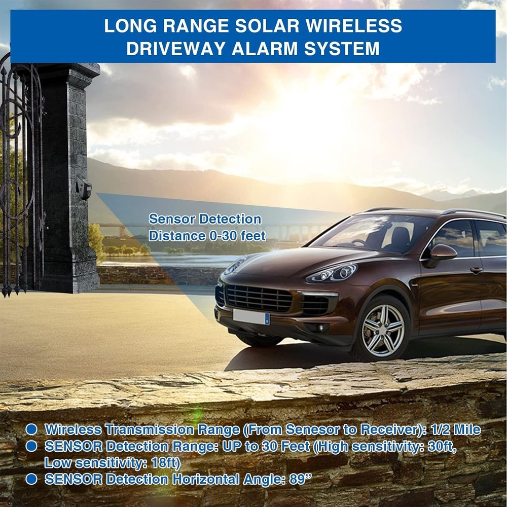Solar Wireless Driveway Alarm System - 600ft Motion Detection Security Solution