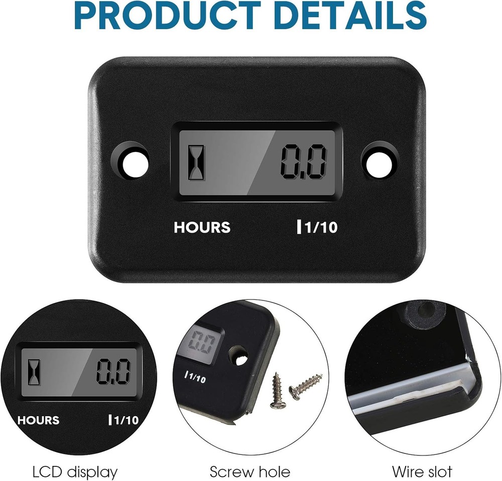 4 Pieces Hour Meters for Small Engines Inductive Digital Engine Meter Black