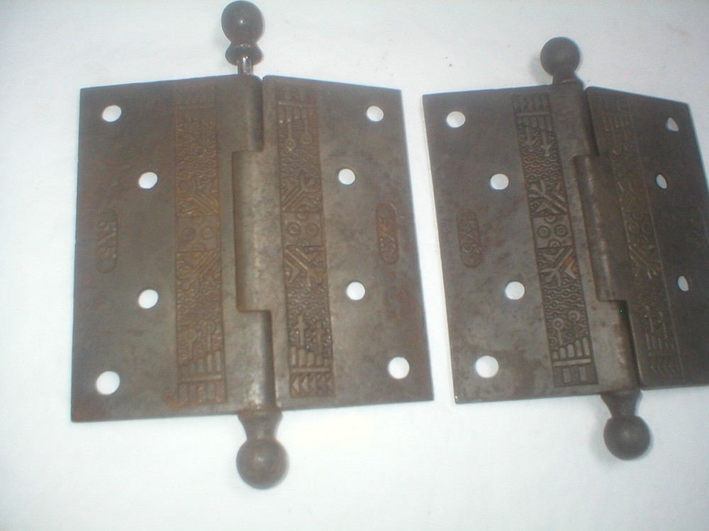 Antique Victorian Decorative Large 5" x 5" Hinge Pair