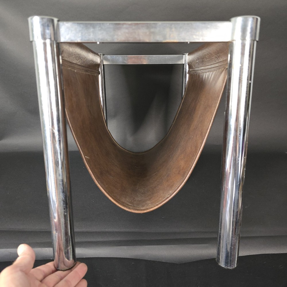 Milo Baughman Style Magazine Rack Chrome