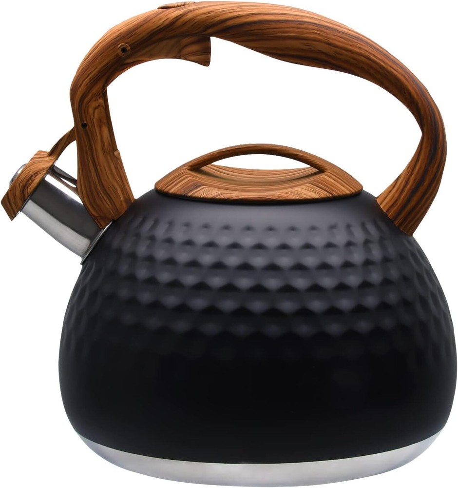Loud Whistling Kettle for Coffee or Milk with Wood Grain Handle