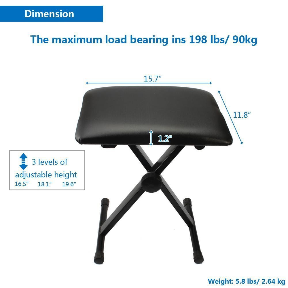 Adjustable Piano Keyboard Bench Comfortable Padded Seat Folding Stool Chair