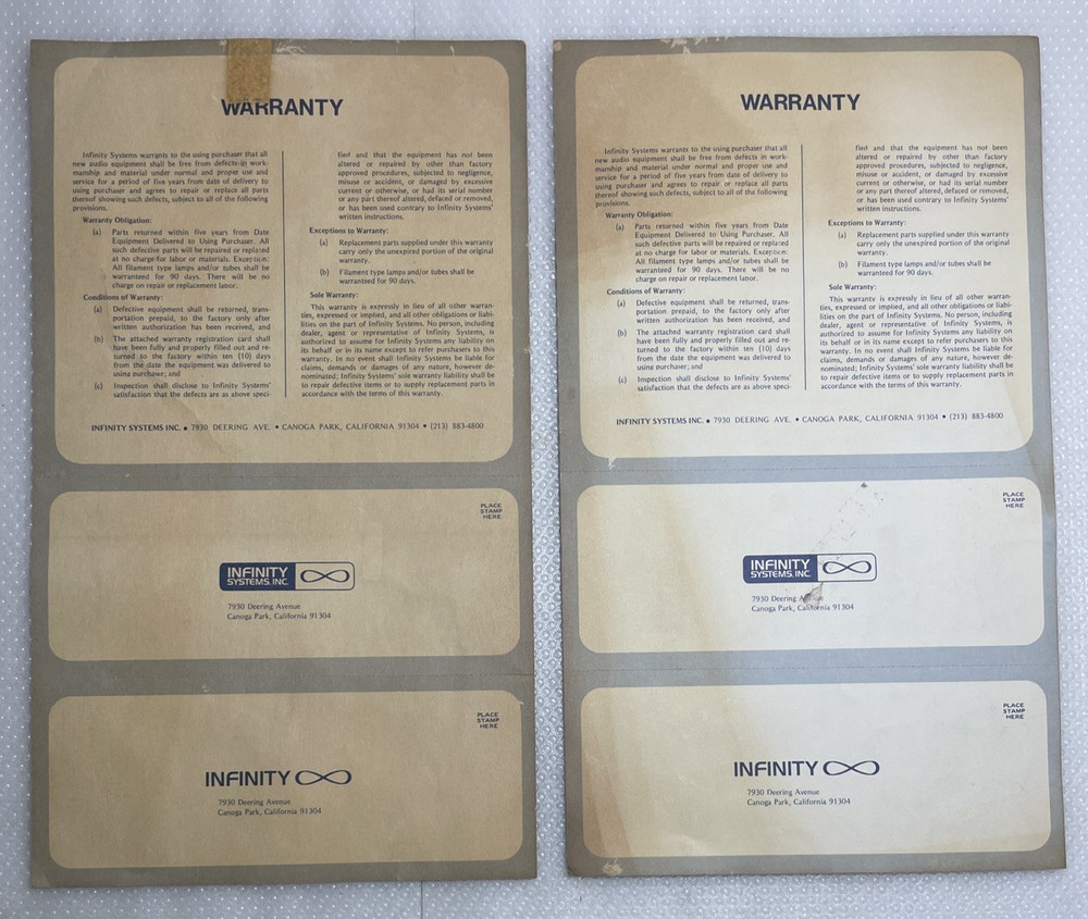 Vintage Infinity QE 2-Way Bookshelf Loudspeaker System Consecutive Serial #'s **