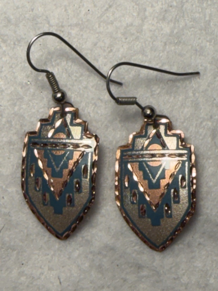 Teal Blue Copper Native Hand Made Earrings