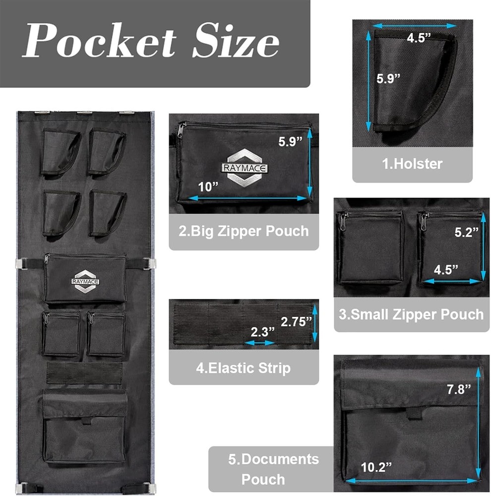Gun Safe Door Panel Organizer Adjustable w Pistols holsters Documents Storage