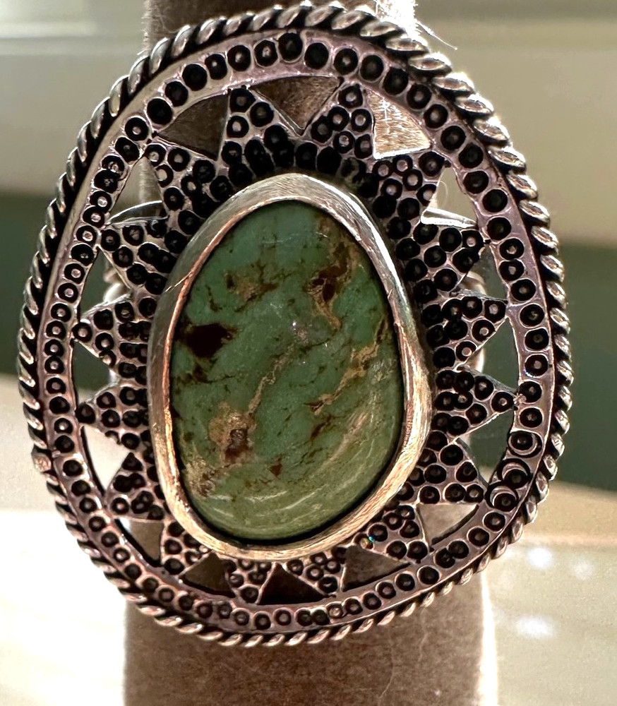 Green Turquoise Sterling Silver Womens Custom Designed Ring 9