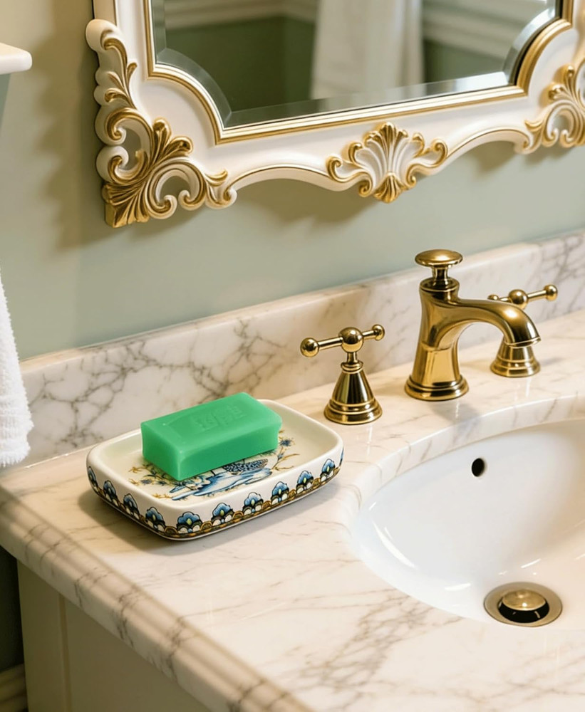 Ceramic Soap Dish Creative Ice Crack Ceramic Peacock and Flower Pattern Soap Dis