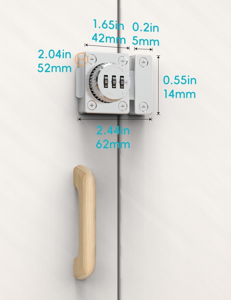 OneWay Door Combination Lock Silver Keyless 1000 Password Security Bolt