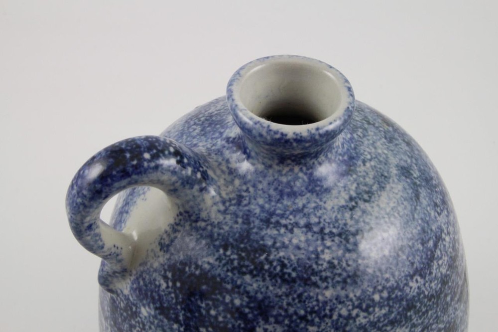 Flat Earth Pottery Blue & White Spongeware Jug-1987